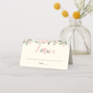 Romantic Ivory Pink Gold Floral Love Wedding Place Card