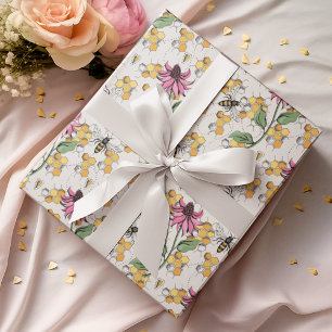 Romantic Ivory Queen Bee, Honeycomb & Flowers  Wrapping Paper