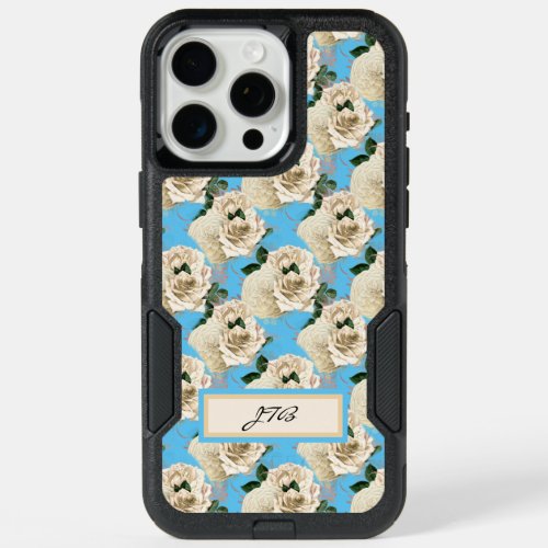 Romantic Ivory Roses on Fresh Sky Blue iPhone 15 Pro Max Case