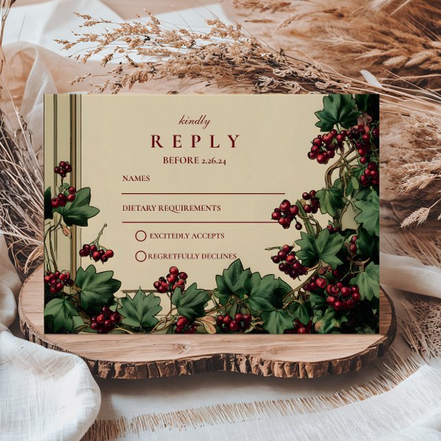 Romantic Ivy and Berry Wedding RSVP Card (Creator Uploaded)
