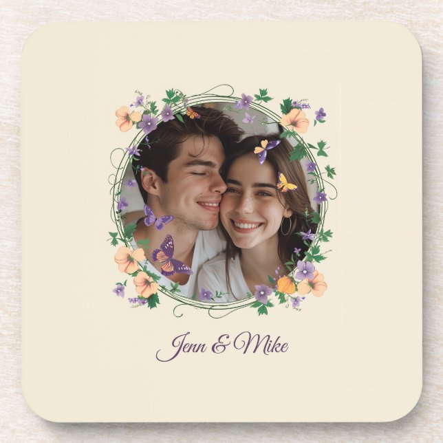Romantic Ivy and Butterflies Beverage Coaster (Front)