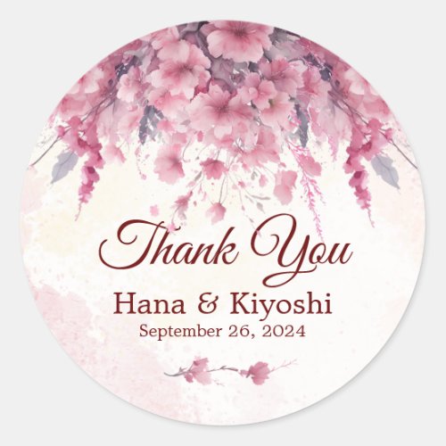 Romantic Japan Pink Cherry Blossom Circle Sticker