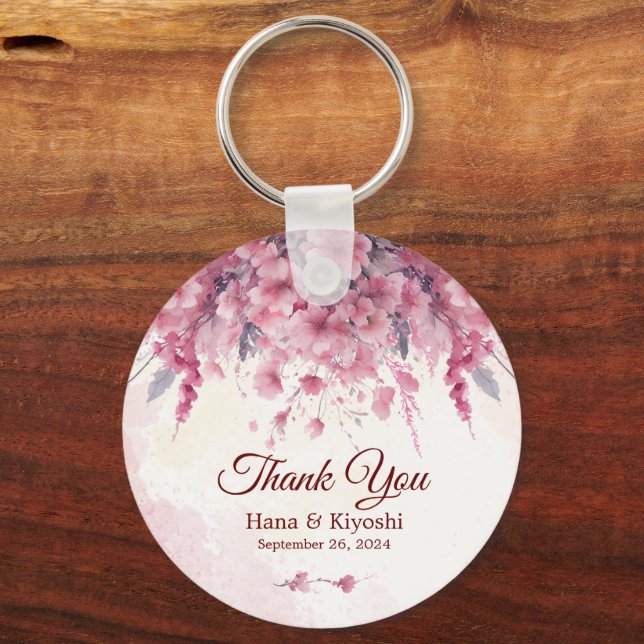 Romantic Japan Pink Cherry Blossom Circular Keychain (Front)