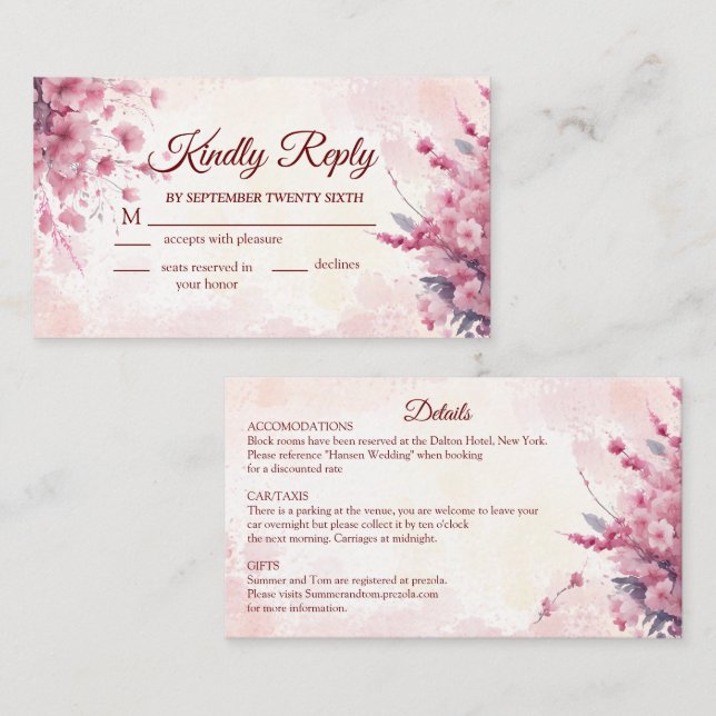 Romantic Japan Pink Cherry Blossom Response Card (Front/Back)