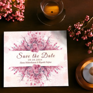 Romantic Japan Pink Cherry Blossom save the date