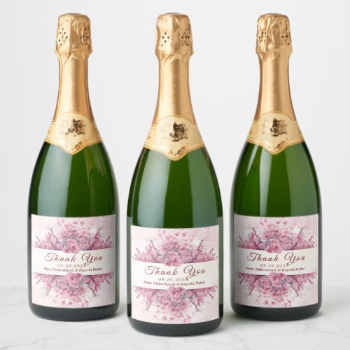 Romantic Japan Pink Cherry Blossom  Sparkling Wine Label