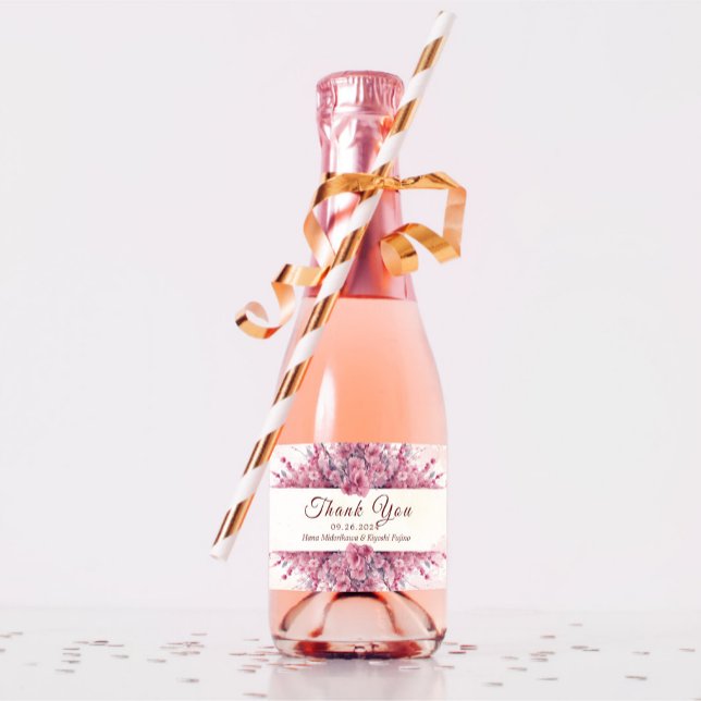 Romantic Japan Pink Cherry Blossom  Sparkling Wine Label (Creator Uploaded)