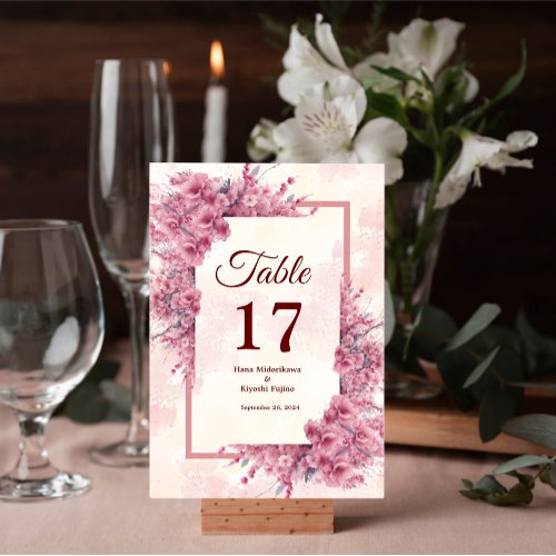 Romantic Japanese Pink Cherry Blossom Table Card