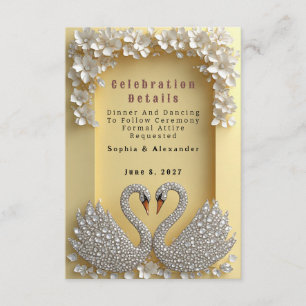 🌺 Romantic Jeweled Swans Crystal Mirror 💐 Enclosure Card