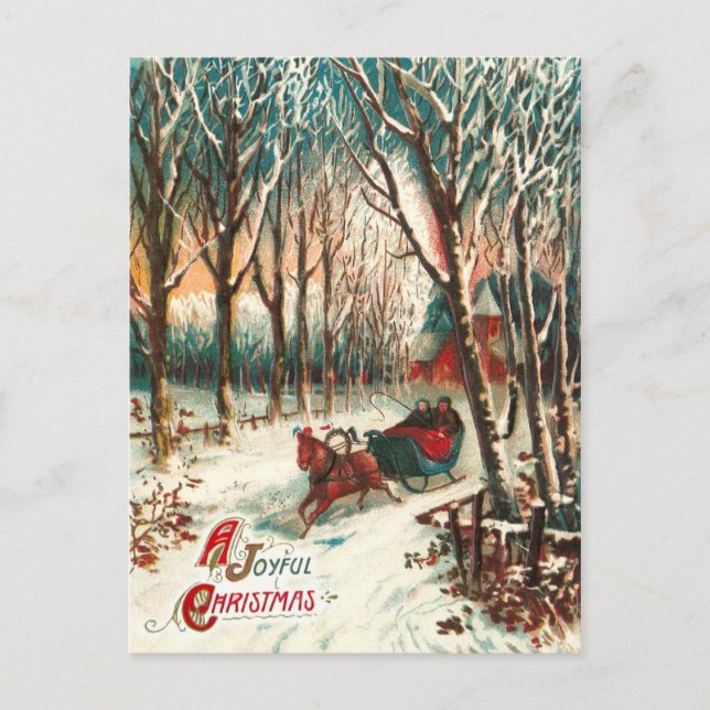Romantic Joy Ride in A Sleigh at Christmas Holiday Postcard (Front)