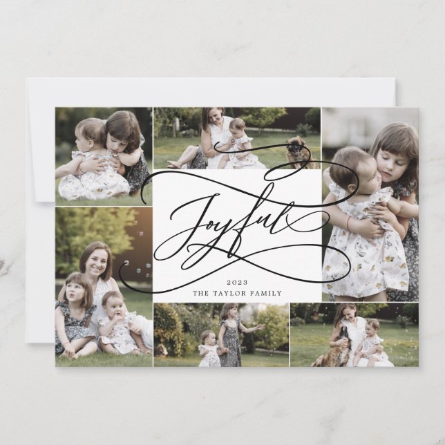 Romantic Joyful Christmas 7 Photo Family News Holiday Card (Front)