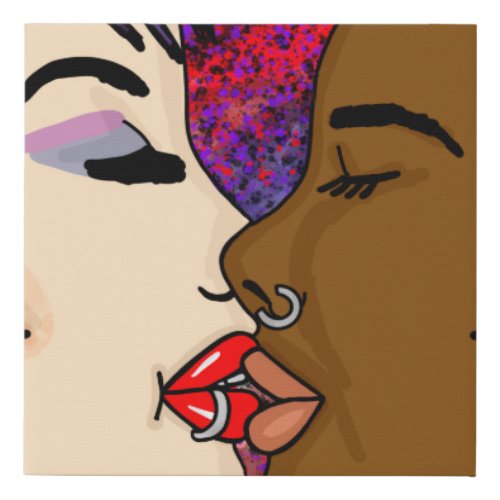 Romantic Kiss  Interracial Romance  Faux Canvas Print