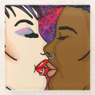 Romantic Kiss Interracial Romance Glass Coaster
