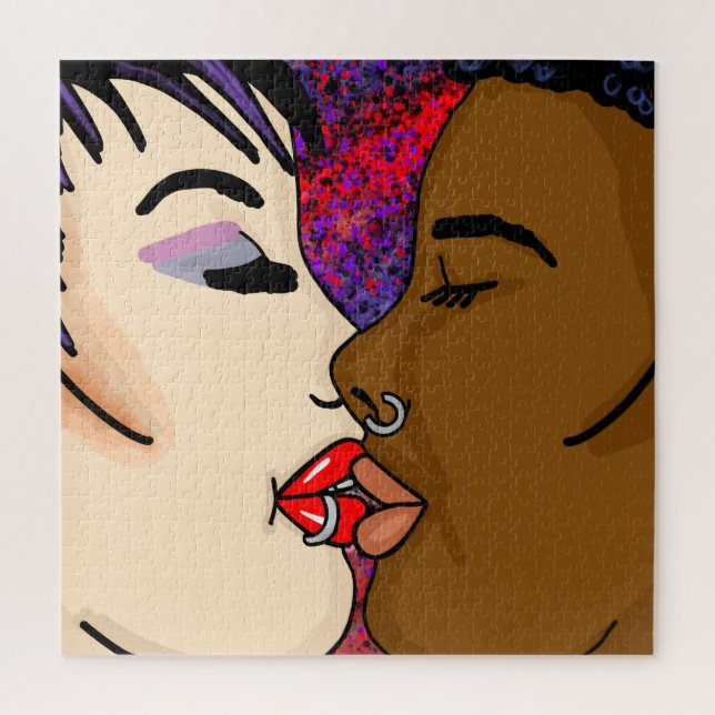 Romantic Kiss | Interracial Romance Jigsaw Puzzle (Vertical)