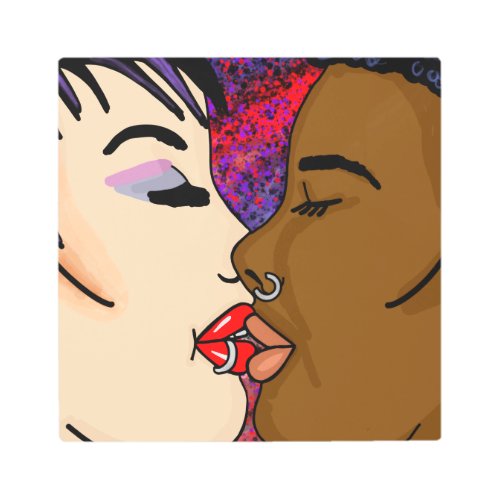 Romantic Kiss  Interracial Romance    Metal Print