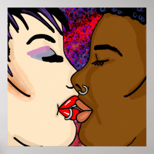Romantic Kiss   Interracial Romance Poster