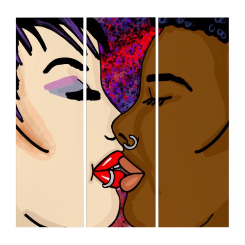 Romantic Kiss  Interracial Romance  Triptych