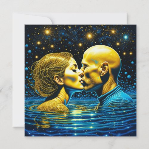 Romantic Kiss Under the Stars Mystical Art Card
