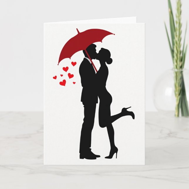 Romantic Kiss Under Umbrella Card (Front)