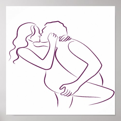 Romantic Kissing Couple Line Art Poster