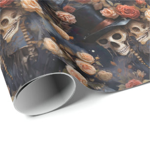Romantic Kissing Steampunk Skulls Gothic Wedding Wrapping Paper