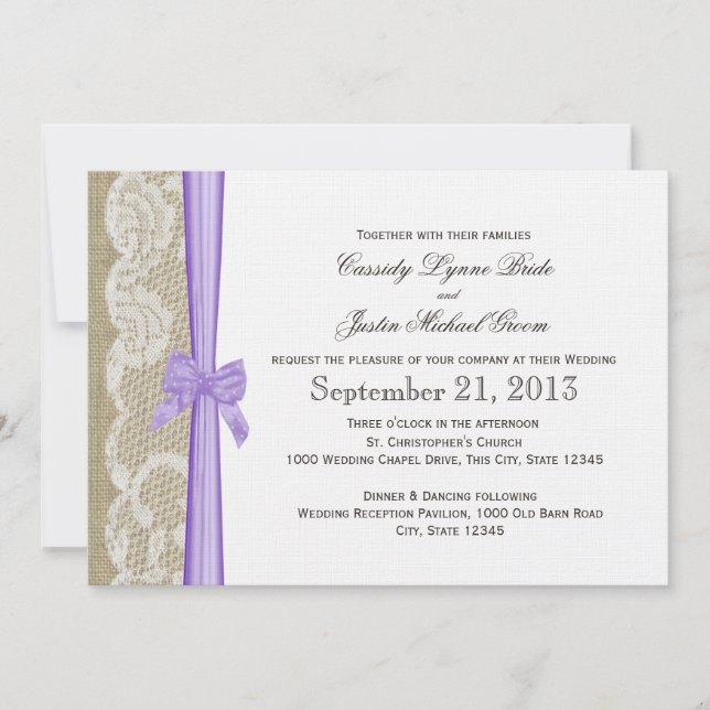 Romantic Lace and Bow Wedding Invitation (Front)