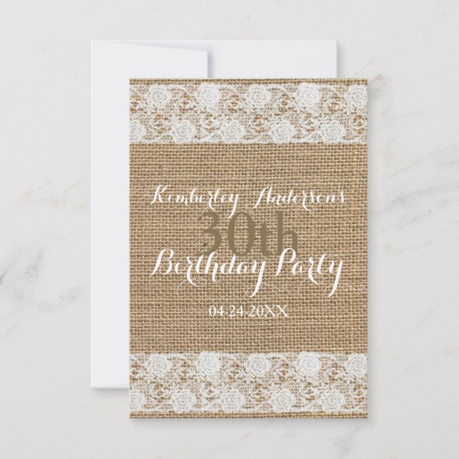 Romantic Lace and burlap - 30th Birthday Party Invitation (Front)