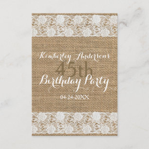 Romantic Lace and burlap 45th Birthday Party Inv Invitation
