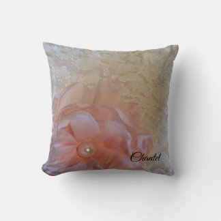 Romantic Lace and Pink Rose Throw Pillow
