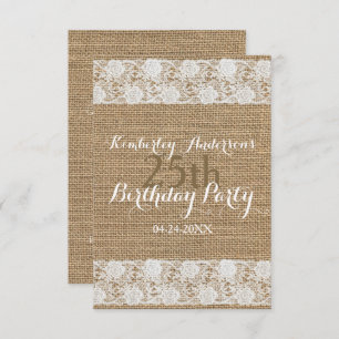 Romantic Lace burlap 25th Birthday Party Flat Card