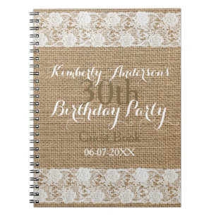 Romantic Lace burlap 30th Birthday Guest Book