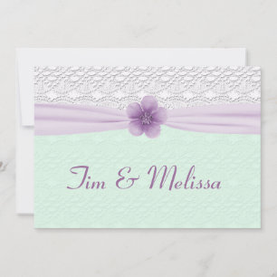 Romantic Lace & Flower, Lavender & Mint Green Invitation