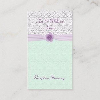 Romantic Lace Flower Mint Green Lavender Itinerary Enclosure Card by StarStruckDezigns at Zazzle