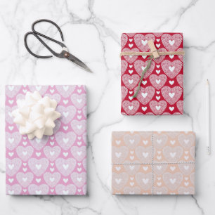 Romantic Lace Hearts Valentine's Day Wrapping Paper Sheets