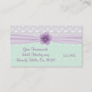 Romantic Lace Lavender Flower Minty Green Business Card by StarStruckDezigns at Zazzle