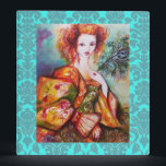 ROMANTIC LADY AND PEACOCK FEATHER,Teal Blue Damask 3 Ring Binder<br><div class="desc">Elegant , colorful , classy, whimsical monogram design in bright green, yellow orange , teal, turquase, white colors .Beautiful sophisticated brunette woman, red, green sparkling gold fabrics of a baroque costume with aqua blue peacock feathers .Original watercolor painting with golden foil and iridescent colors .This cool and artistic card is...</div>