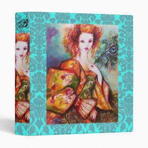 ROMANTIC LADY AND PEACOCK FEATHER,Teal Blue Damask Binder