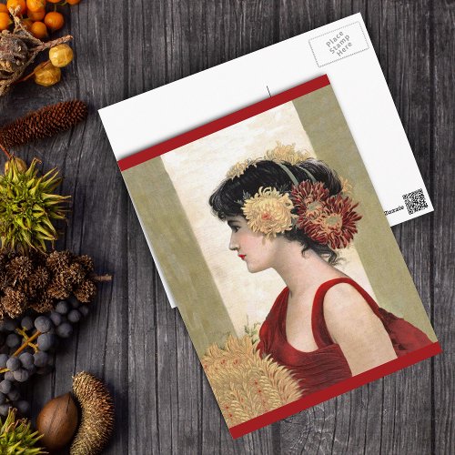 Romantic Lady in Red Postcard