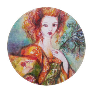 ROMANTIC LADY WITH PEACOCK FEATHER CUTTING BOARD