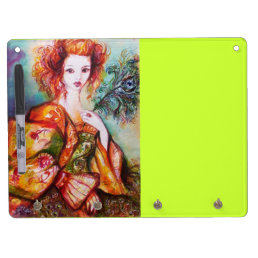 ROMANTIC LADY WITH PEACOCK FEATHER DRY ERASE BOARD WITH KEYCHAIN HOLDER