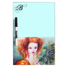 ROMANTIC LADY WITH PEACOCK FEATHER MONOGRAM DRY ERASE BOARD