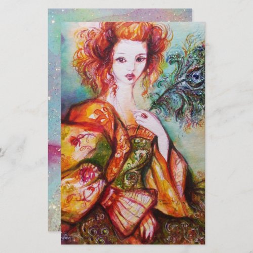 ROMANTIC LADY WITH PEACOCK FEATHER STATIONERY