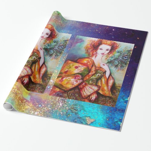 ROMANTIC LADY WITH PEACOCK FEATHER WRAPPING PAPER