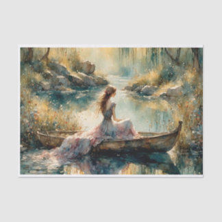 Romantic Lake Girl in Wooden Boat Decoupage Tissue Paper