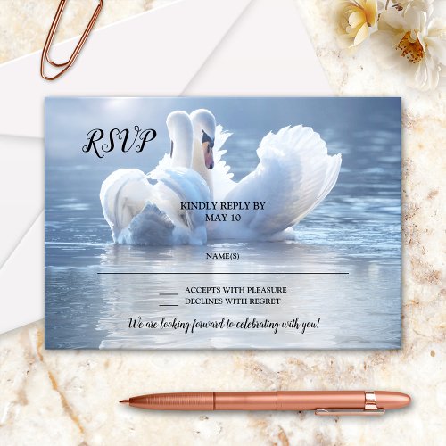 Romantic Lake Swan Love Wedding RSVP Card