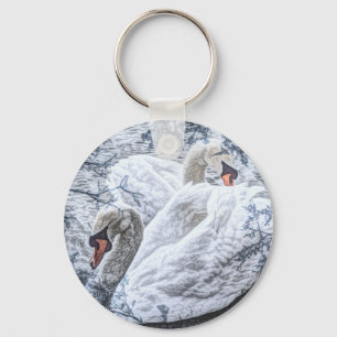 romantic lake swimming white swan keychain
