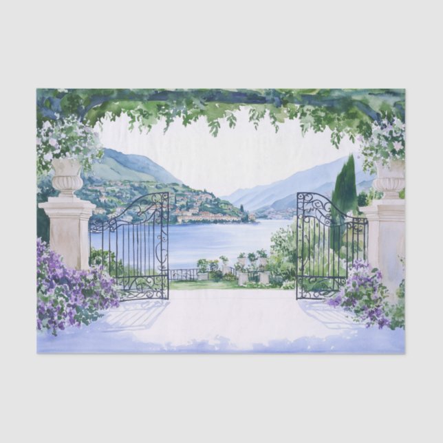Romantic Lake View Garden Gates Italy Tissue Paper (Front)