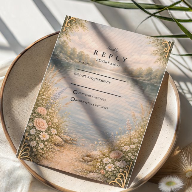 Romantic Lake Wildflower Forest Wedding RSVP Card (Creator Uploaded)