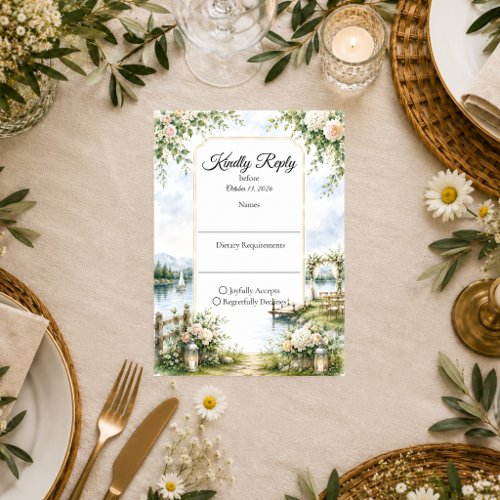 Romantic Lakeside Garden Elegance Wedding RSVP Card