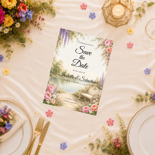 Romantic Lakeside Garden Serenity Wedding Save The Date